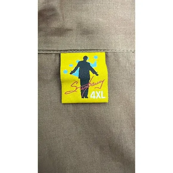 Steve Harvey Linen Men's Size 4XL Black Button Down Shirt w Pockets Short Sleeve - Picture 2 of 5